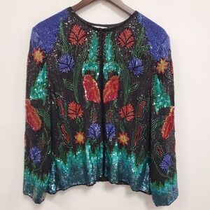 Vtg Avalon Womens Heavy Ornate Beaded Statement Jacket Size XL Glam Eclectic